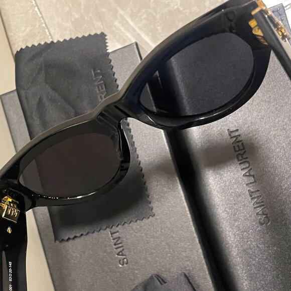 Saint Laurent Bold Black Statement Shades Gold Logo Street Style Chic main image 6